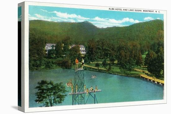 Montreat, North Carolina, View of the Alba Hotel, Lake Susan and the High Dive-Lantern Press-Stretched Canvas