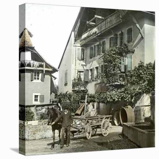 Montreux (Switzerland), House and Fountain, Circa 1865-Leon, Levy et Fils-Stretched Canvas