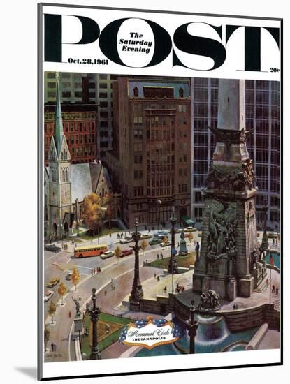 "Monument Circle," Saturday Evening Post Cover, October 28, 1961-John Falter-Mounted Giclee Print