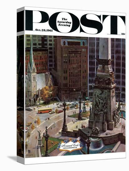 "Monument Circle," Saturday Evening Post Cover, October 28, 1961-John Falter-Stretched Canvas