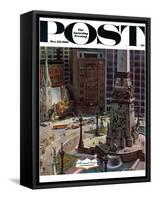 "Monument Circle," Saturday Evening Post Cover, October 28, 1961-John Falter-Framed Stretched Canvas