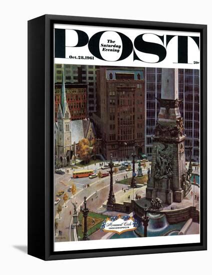 "Monument Circle," Saturday Evening Post Cover, October 28, 1961-John Falter-Framed Stretched Canvas