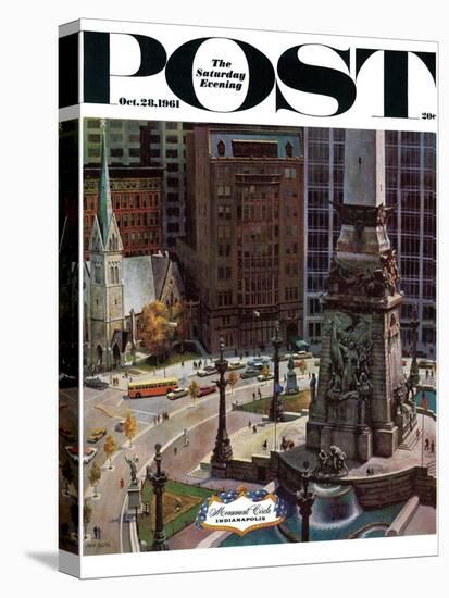 "Monument Circle," Saturday Evening Post Cover, October 28, 1961-John Falter-Stretched Canvas