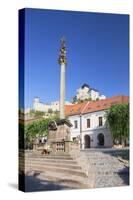 Monument in Mierove Square and Trencin Castle, Trencin, Trencin Region, Slovakia, Europe-Ian Trower-Stretched Canvas