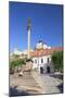 Monument in Mierove Square and Trencin Castle, Trencin, Trencin Region, Slovakia, Europe-Ian Trower-Mounted Photographic Print