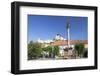 Monument in Mierove Square and Trencin Castle, Trencin, Trencin Region, Slovakia, Europe-Ian Trower-Framed Photographic Print