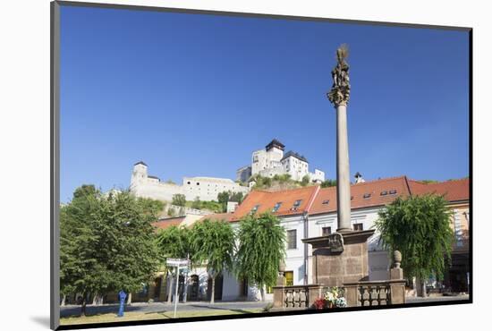 Monument in Mierove Square and Trencin Castle, Trencin, Trencin Region, Slovakia, Europe-Ian Trower-Mounted Photographic Print