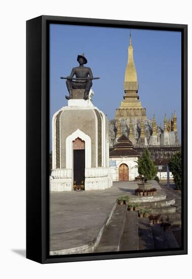 Monument to Setthathirath I in Front of Wat That Luang Temple Complex-null-Framed Stretched Canvas