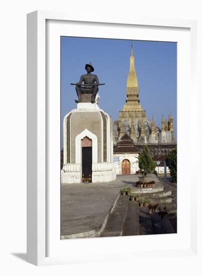 Monument to Setthathirath I in Front of Wat That Luang Temple Complex-null-Framed Giclee Print