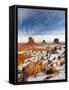 Monument Valley in the Snow, Monument Valley Navajo Tribal Park, Arizona, USA-Walter Bibikow-Framed Stretched Canvas