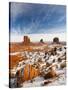 Monument Valley in the Snow, Monument Valley Navajo Tribal Park, Arizona, USA-Walter Bibikow-Stretched Canvas