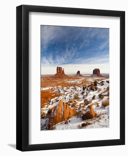 Monument Valley in the Snow, Monument Valley Navajo Tribal Park, Arizona, USA-Walter Bibikow-Framed Photographic Print