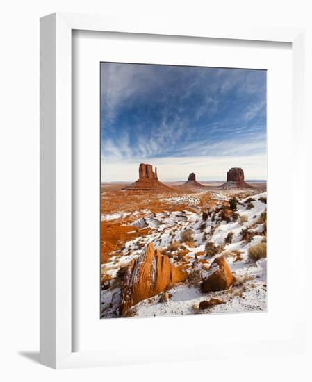 Monument Valley in the Snow, Monument Valley Navajo Tribal Park, Arizona, USA-Walter Bibikow-Framed Photographic Print