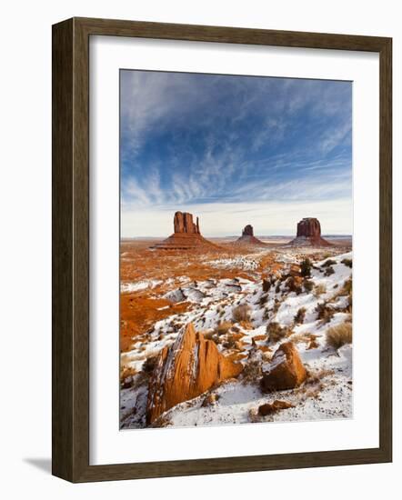 Monument Valley in the Snow, Monument Valley Navajo Tribal Park, Arizona, USA-Walter Bibikow-Framed Photographic Print