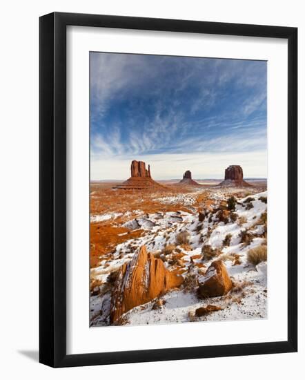 Monument Valley in the Snow, Monument Valley Navajo Tribal Park, Arizona, USA-Walter Bibikow-Framed Photographic Print