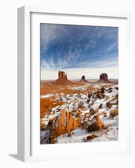 Monument Valley in the Snow, Monument Valley Navajo Tribal Park, Arizona, USA-Walter Bibikow-Framed Photographic Print