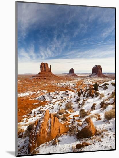 Monument Valley in the Snow, Monument Valley Navajo Tribal Park, Arizona, USA-Walter Bibikow-Mounted Photographic Print