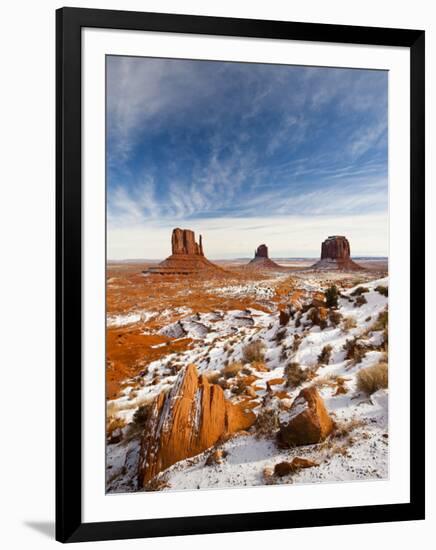 Monument Valley in the Snow, Monument Valley Navajo Tribal Park, Arizona, USA-Walter Bibikow-Framed Photographic Print