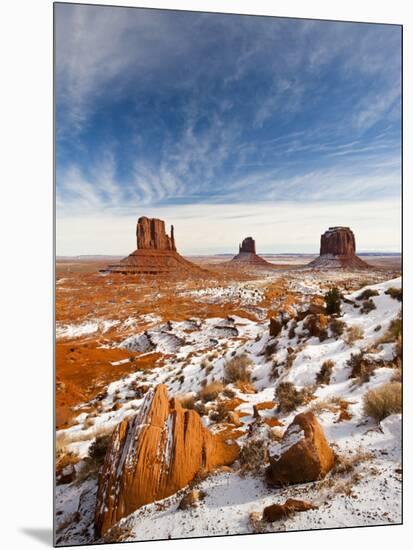 Monument Valley in the Snow, Monument Valley Navajo Tribal Park, Arizona, USA-Walter Bibikow-Mounted Photographic Print