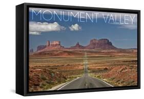 Monument Valley, Utah - Road into Distance-Lantern Press-Framed Stretched Canvas