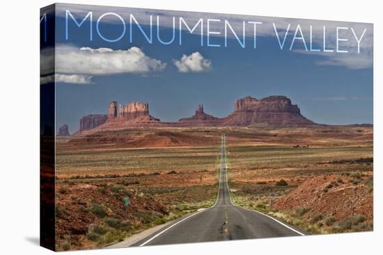Monument Valley, Utah - Road into Distance-Lantern Press-Stretched Canvas