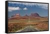 Monument Valley, Utah - Road into Distance-Lantern Press-Framed Stretched Canvas