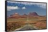 Monument Valley, Utah - Road into Distance-Lantern Press-Framed Stretched Canvas