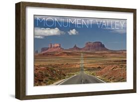 Monument Valley, Utah - Road into Distance-Lantern Press-Framed Art Print