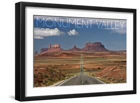 Monument Valley, Utah - Road into Distance-Lantern Press-Framed Art Print