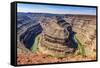 Monument Valley, Utah. San Juan River running through three sinuous canyons and valleys.-William Perry-Framed Stretched Canvas