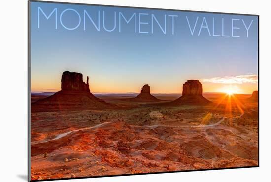 Monument Valley, Utah - Three Peeks and Sun-Lantern Press-Mounted Art Print