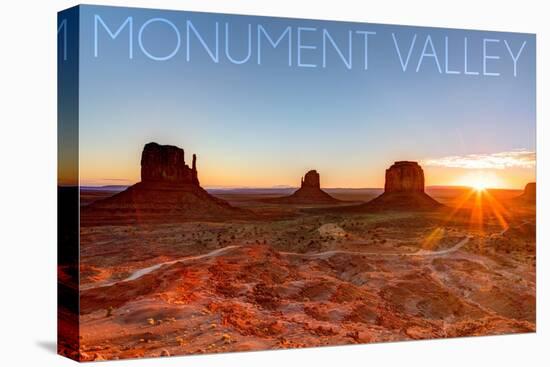 Monument Valley, Utah - Three Peeks and Sun-Lantern Press-Stretched Canvas
