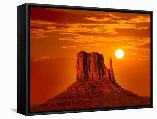 Monument Valley West Mitten at Sunrise Sun Orange Sky Utah Photo Mount-holbox-Framed Stretched Canvas