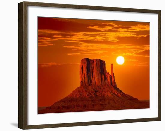 Monument Valley West Mitten at Sunrise Sun Orange Sky Utah Photo Mount-holbox-Framed Photographic Print