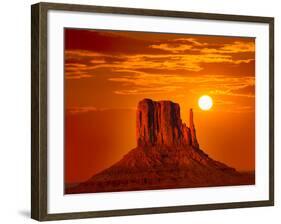 Monument Valley West Mitten at Sunrise Sun Orange Sky Utah Photo Mount-holbox-Framed Photographic Print