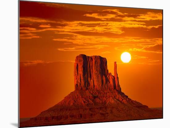 Monument Valley West Mitten at Sunrise Sun Orange Sky Utah Photo Mount-holbox-Mounted Photographic Print