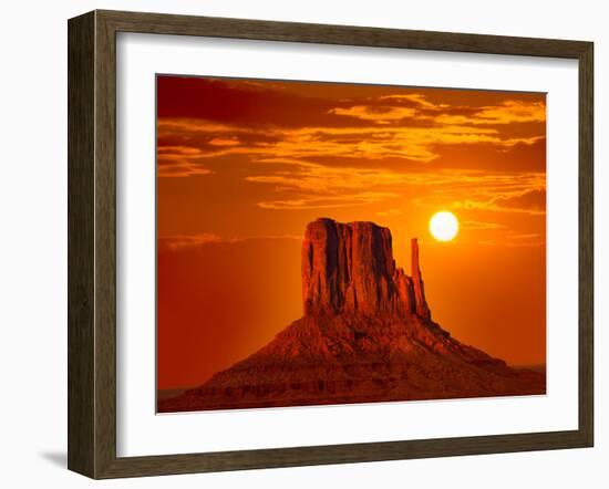 Monument Valley West Mitten at Sunrise Sun Orange Sky Utah Photo Mount-holbox-Framed Photographic Print