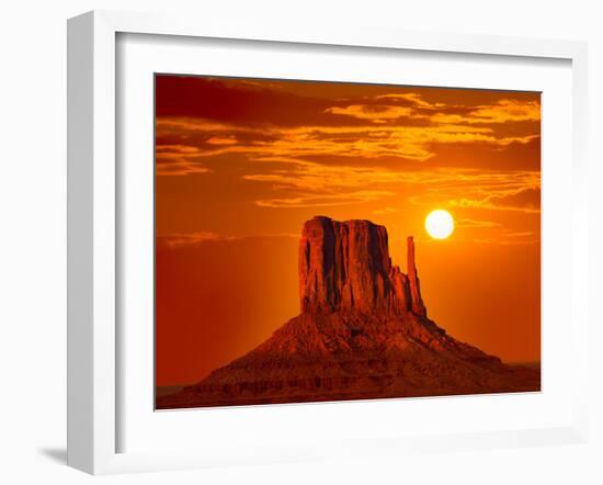 Monument Valley West Mitten at Sunrise Sun Orange Sky Utah Photo Mount-holbox-Framed Photographic Print