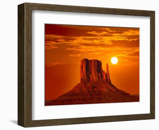 Monument Valley West Mitten at Sunrise Sun Orange Sky Utah Photo Mount-holbox-Framed Photographic Print