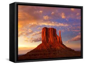 Monument Valley West Mitten at Sunset Colorful Sky Utah-Natureworld-Framed Stretched Canvas