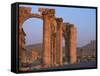 Monumental Arch at Archaeological Site, with Arab Castle Beyond, Palmyra, Syria-Bruno Morandi-Framed Stretched Canvas