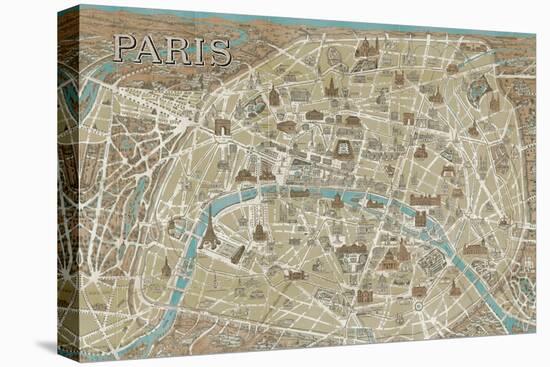 Monuments of Paris Map-Wild Apple Portfolio-Stretched Canvas