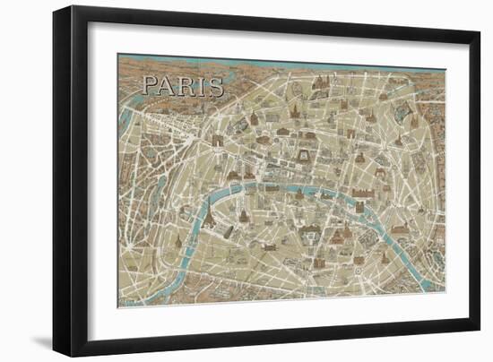 Monuments of Paris Map-Wild Apple Portfolio-Framed Art Print
