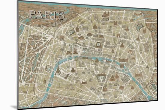 Monuments of Paris Map-Wild Apple Portfolio-Mounted Art Print