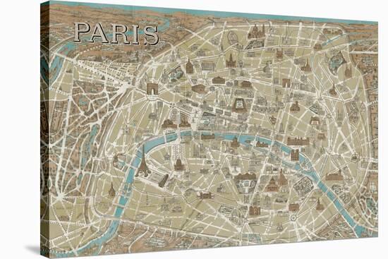 Monuments of Paris Map-Wild Apple Portfolio-Stretched Canvas