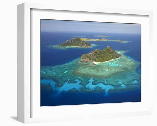 Monuriki Island and Coral Reef, Mamanuca Islands, Fiji-David Wall-Framed Premium Photographic Print