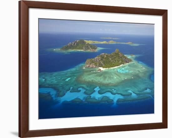 Monuriki Island and Coral Reef, Mamanuca Islands, Fiji-David Wall-Framed Photographic Print
