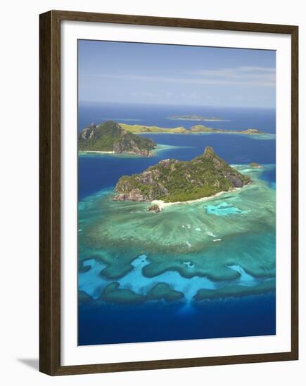 Monuriki Island and Coral Reef, Mamanuca Islands, Fiji-David Wall-Framed Premium Photographic Print