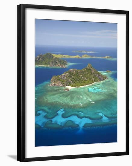 Monuriki Island and Coral Reef, Mamanuca Islands, Fiji-David Wall-Framed Premium Photographic Print