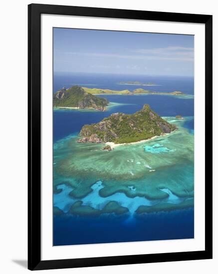 Monuriki Island and Coral Reef, Mamanuca Islands, Fiji-David Wall-Framed Premium Photographic Print